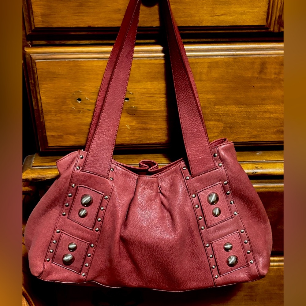 Elegant Burgundy Studded Women's large hobo slouch Bag by Kenneth Cole